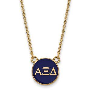 14K Plated Silver Alpha Xi Delta Small Blue Enamel Greek Necklace